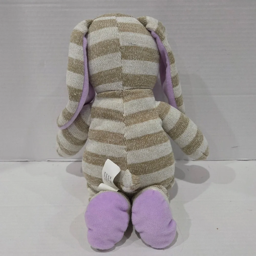 Kellytoy Striped Knit Plush Bunny Rabbit Tan Purple Bow Stuffed Animal Q042